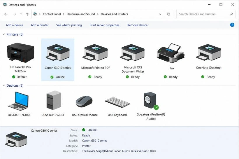 Control panel printer status example